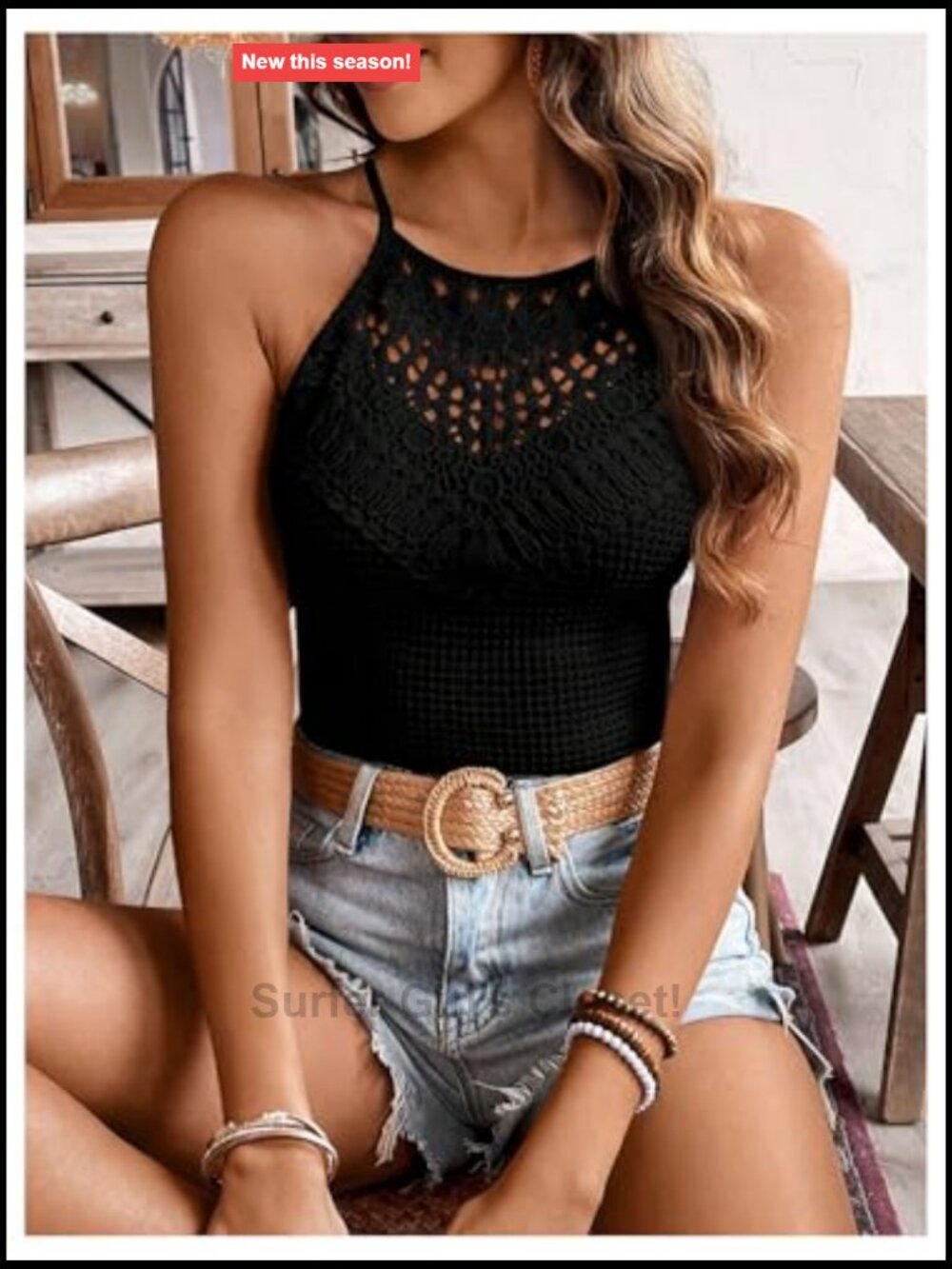 Women's Lace Camisole Halter Top Slim Fit Tie Back Summer Sleeveless - Picture 5 of 5
